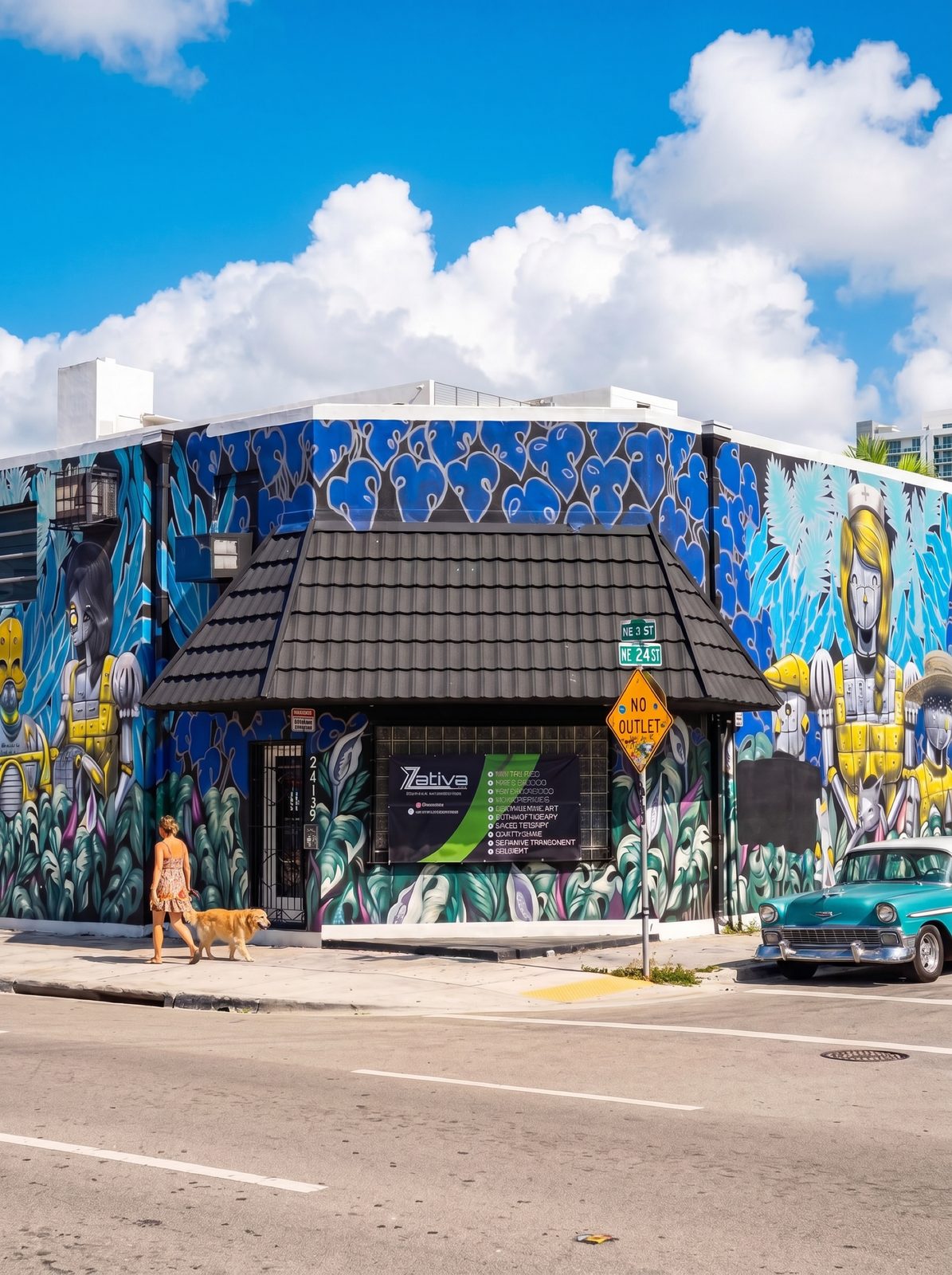 Wynwood corner store with a pink palm tree