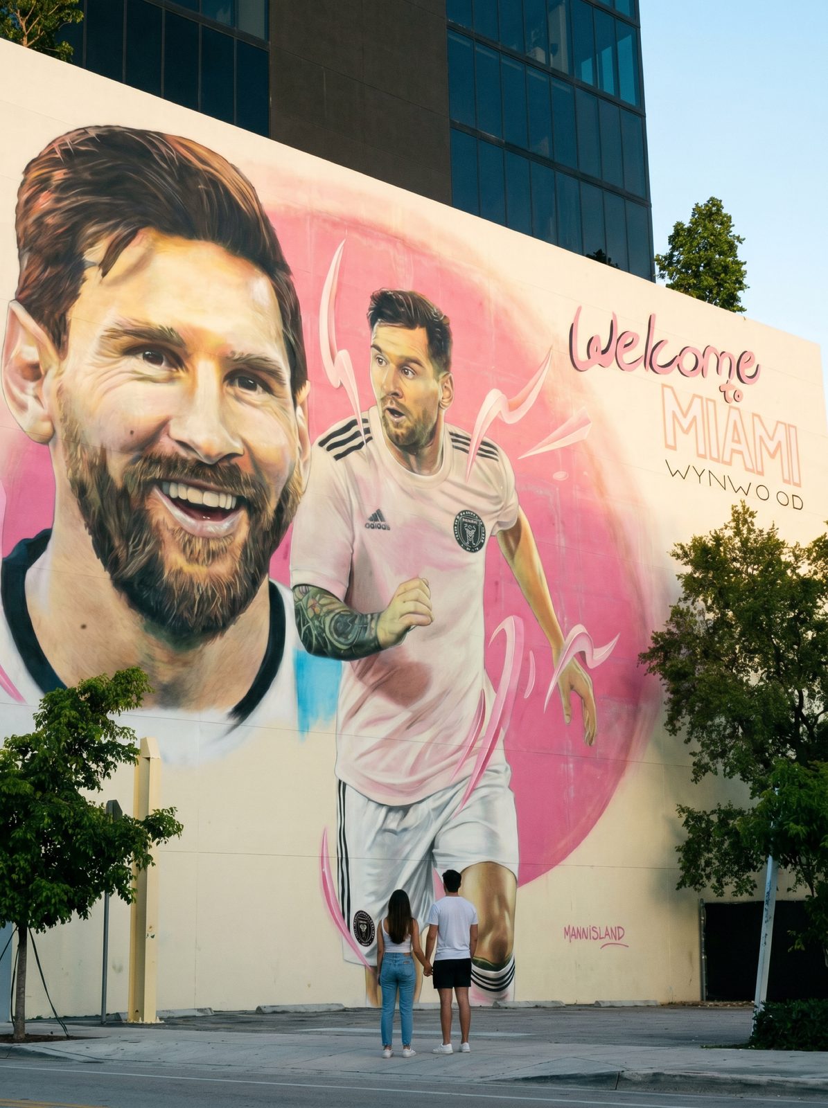 Messi mural on NW 28th St, steps from Ventura Wynwood