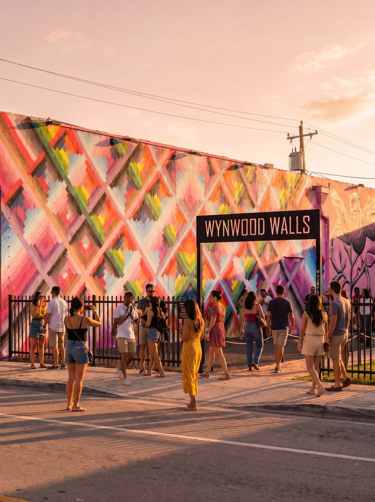 Wynwood Walls pink entrance plaza at golden hour