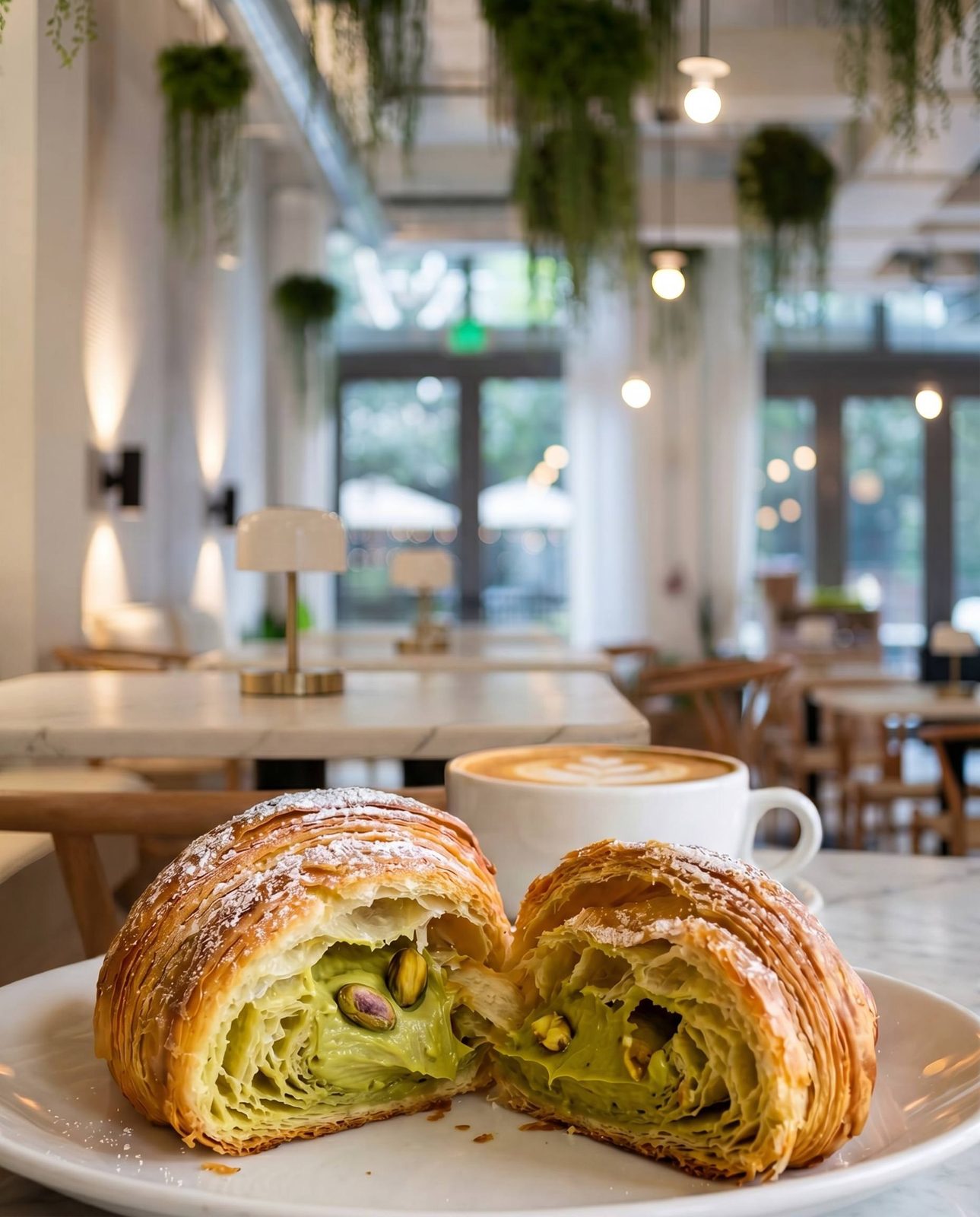Pistachio croissant and specialty coffee at the Ventura Wynwood bakery